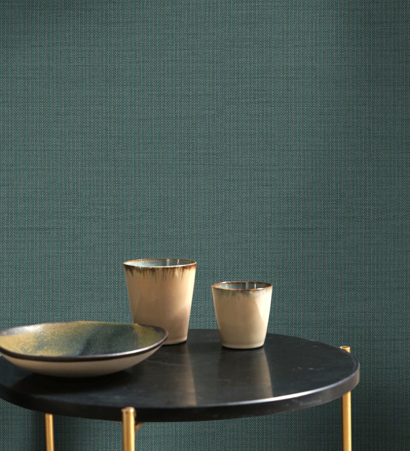Papel pintado textil con diseño de espigas color turquesa  Houston Plaited 684376
