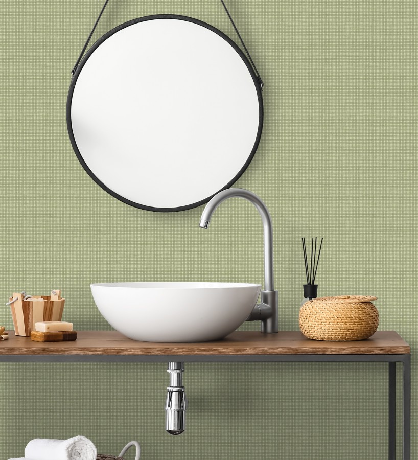 Papel pintado tejido de microcuadros tonos verde tenue  Lozoya Crossed 684383