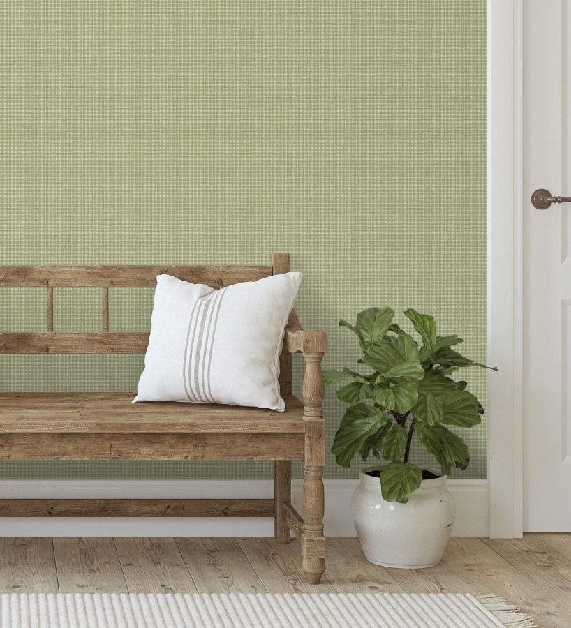 Papel pintado tejido de microcuadros tonos verde tenue  Lozoya Crossed 684383