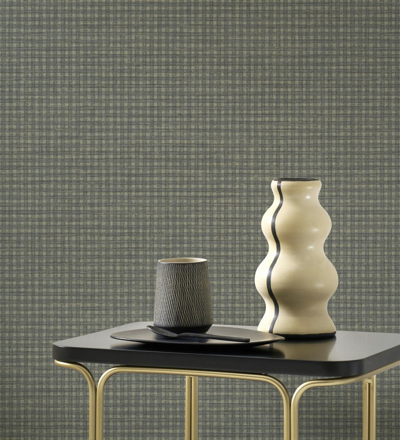 Papel pintado tejido de microcuadros tonos oscuro  Lozoya Crossed 684384