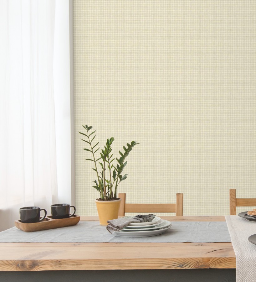Papel pintado tejido de microcuadros tonos beige y arena  Lozoya Crossed 684385