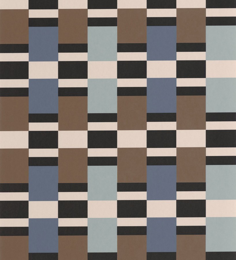 Papel pintado mosaico geométrico retro tonos azul celeste y marrón  Bari Inlay 684389