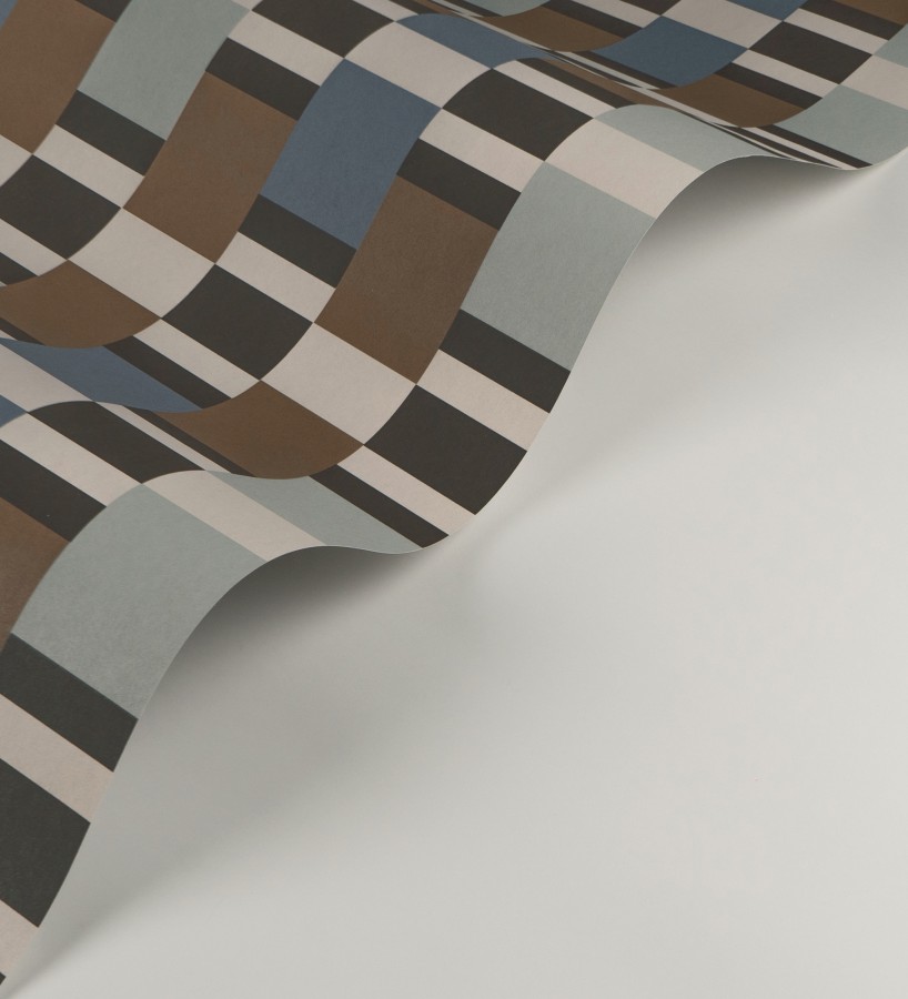 Papel pintado mosaico geométrico retro tonos azul celeste y marrón  Bari Inlay 684389