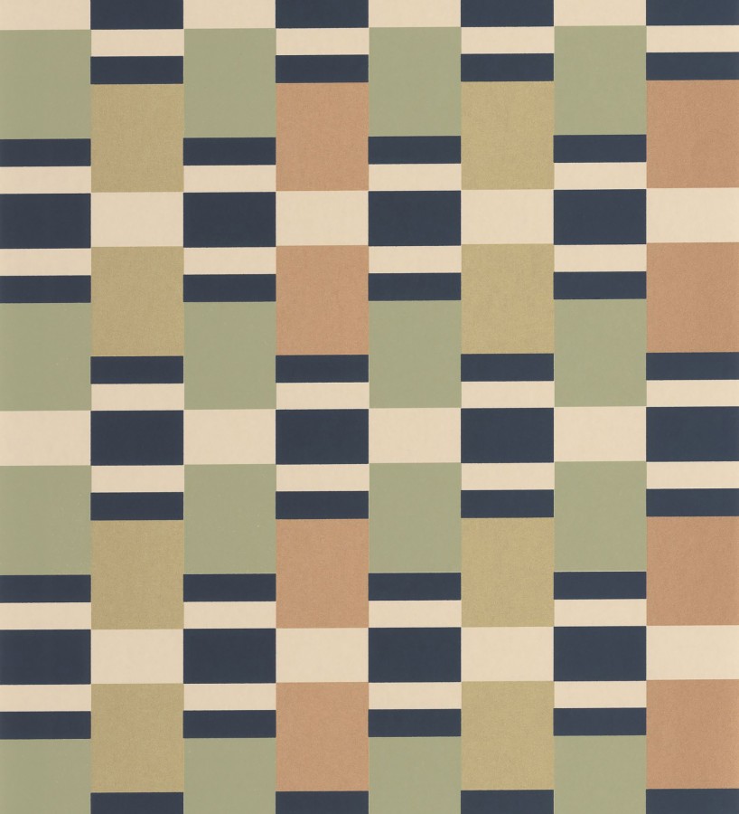 Papel pintado mosaico geométrico retro tonos verde cobre y dorado  Bari Inlay 684390