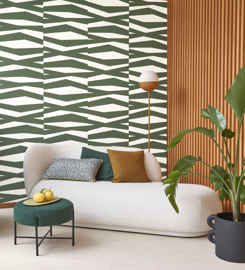 Papel pintado abstracción lineal en relieve arenoso tono verde oscuro  Ibiza Intertwined 684395