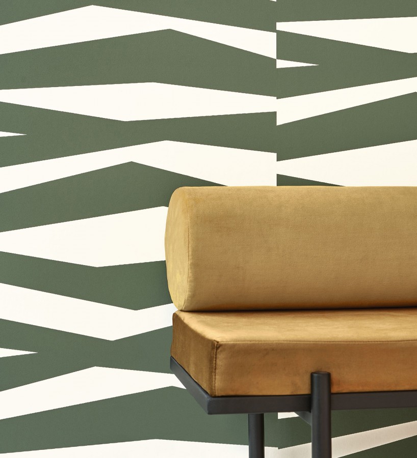 Papel pintado abstracción lineal en relieve arenoso tono verde oscuro  Ibiza Intertwined 684395
