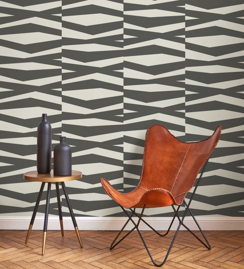 Papel pintado abstracción lineal en relieve arenoso tono gris carbón  Ibiza Intertwined 684396