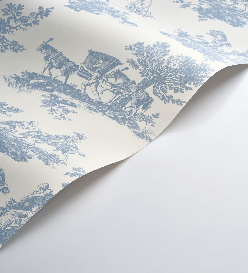Papel pintado toile de jouy con escenas pastorales color azul  Clermont Folklore 684405
