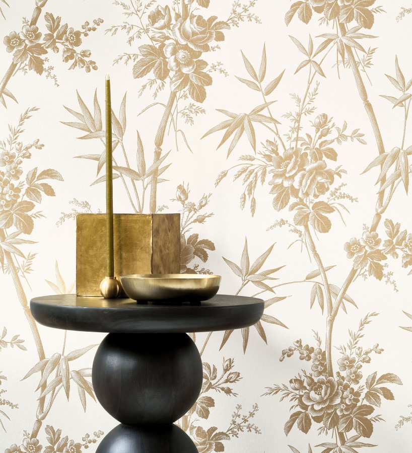 Papel pintado flores románticas provenzales fondo beige  Lucien Refined 684409