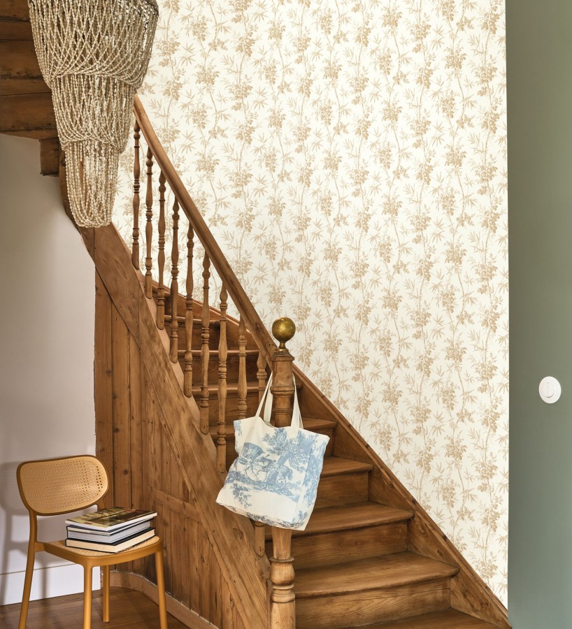 Papel pintado flores románticas provenzales fondo beige  Lucien Refined 684409