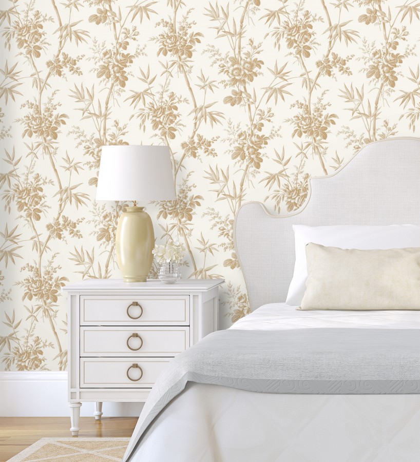 Papel pintado flores románticas provenzales fondo beige  Lucien Refined 684409