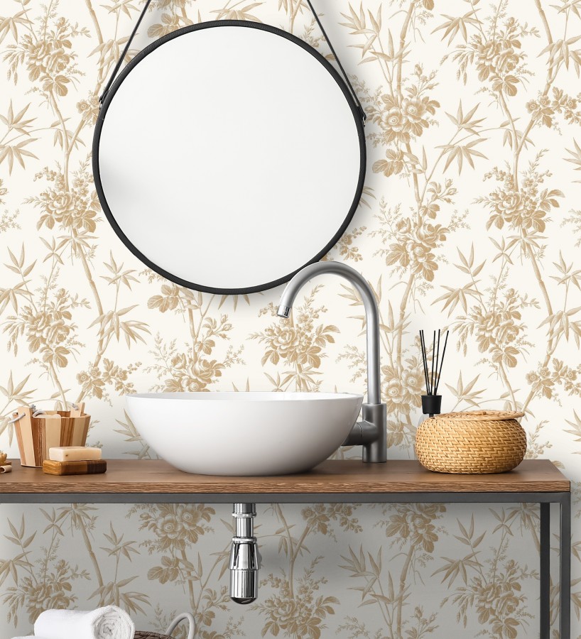 Papel pintado flores románticas provenzales fondo beige  Lucien Refined 684409