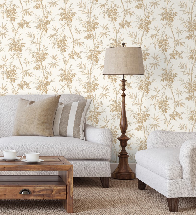 Papel pintado flores románticas provenzales fondo beige  Lucien Refined 684409