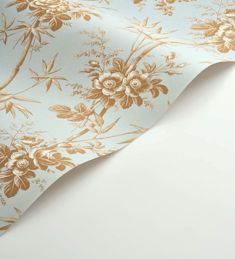 Papel pintado flores románticas provenzales fondo aguamarina  Lucien Refined 684410
