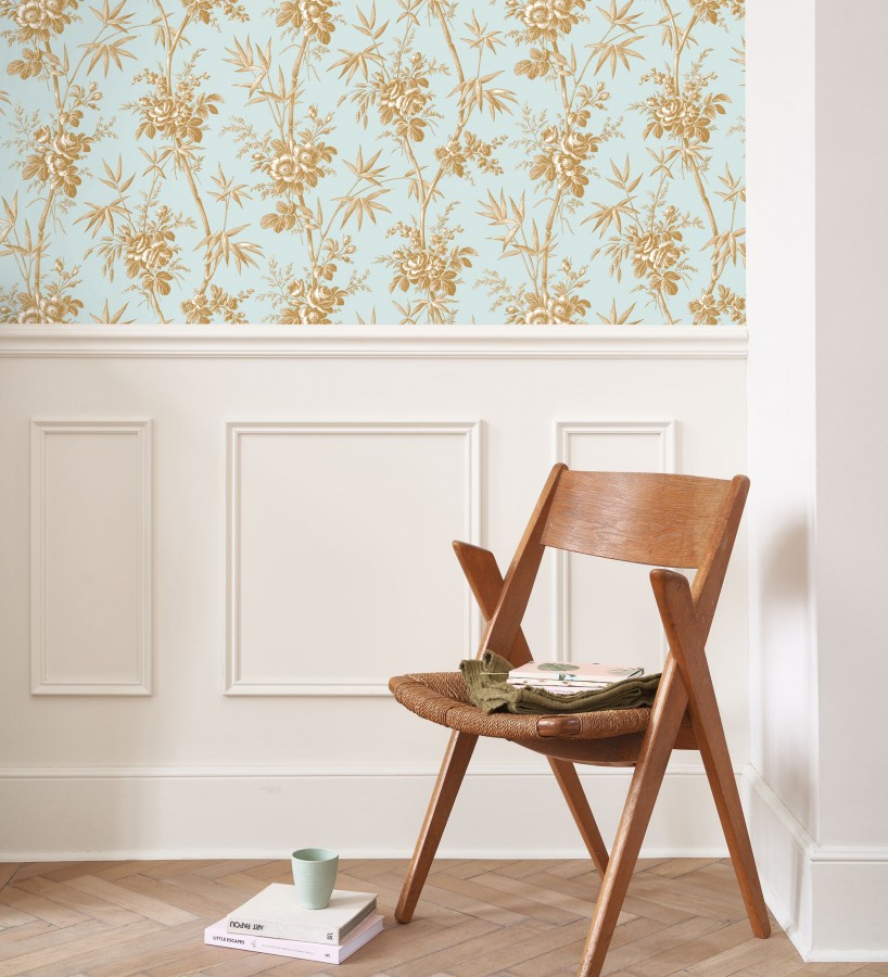 Papel pintado flores románticas provenzales fondo aguamarina  Lucien Refined 684410