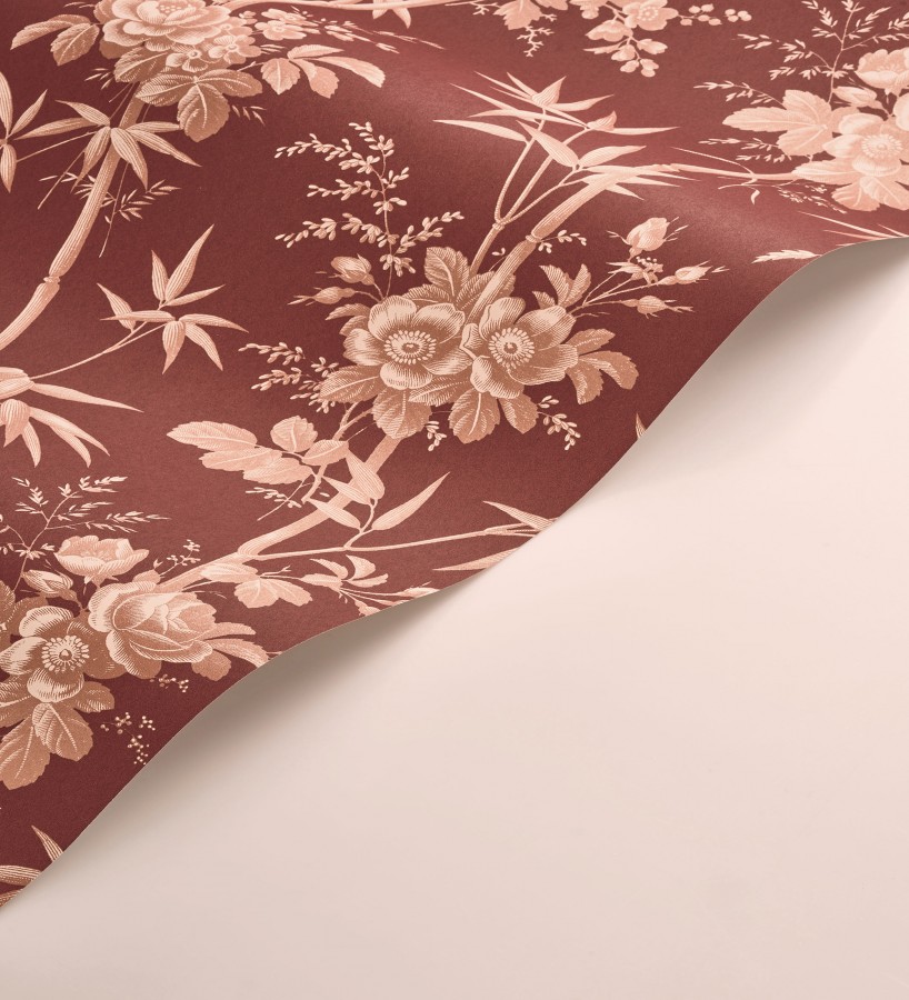 Papel pintado flores románticas provenzales fondo burdeos  Lucien Refined 684411