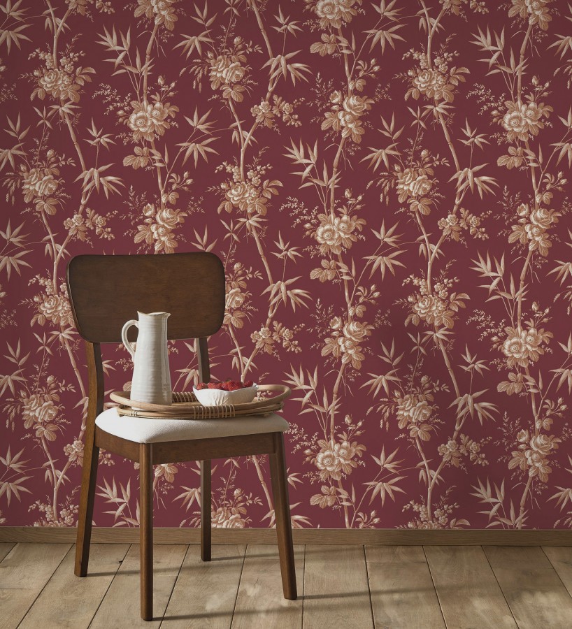 Papel pintado flores románticas provenzales fondo burdeos  Lucien Refined 684411