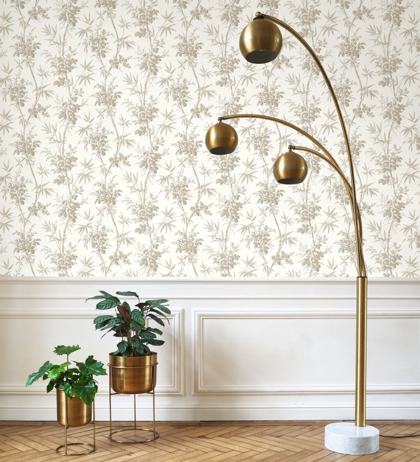 Papel pintado flores románticas provenzales fondo blanco roto  Lucien Refined 684412