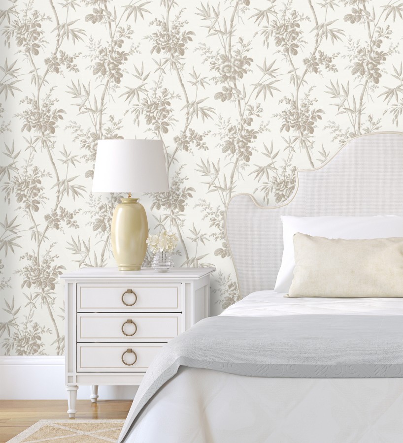 Papel pintado flores románticas provenzales fondo blanco roto  Lucien Refined 684412