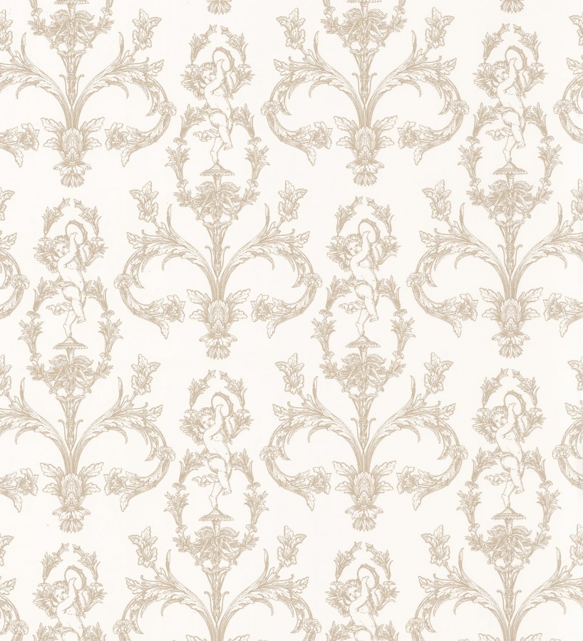Papel pintado damasco de querubines fondo blanco roto  Cupid Arcadian 684413