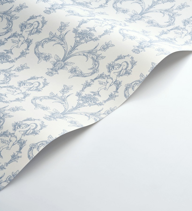 Papel pintado damasco de querubines fondo azul real  Cupid Arcadian 684415