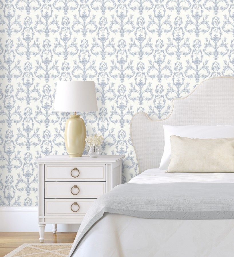 Papel pintado damasco de querubines fondo azul real  Cupid Arcadian 684415