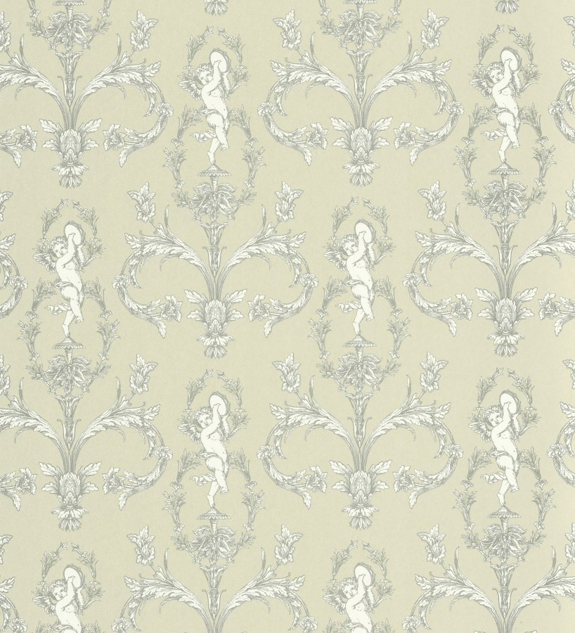 Papel pintado damasco de querubines fondo verde celadón  Cupid Arcadian 684416
