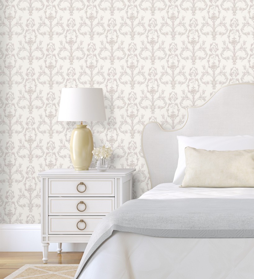 Papel pintado damasco de querubines fondo blanco roto  Cupid Arcadian 684417