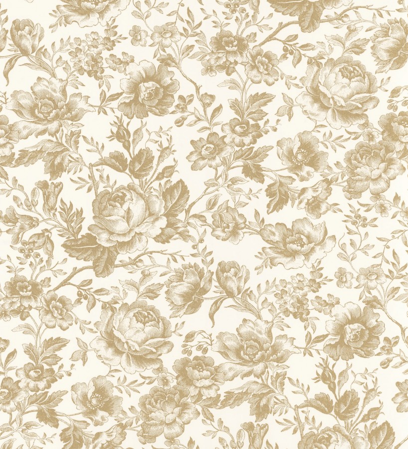 Papel pintado rosas vintage mostaza y crema  Rosa Engraved 684418