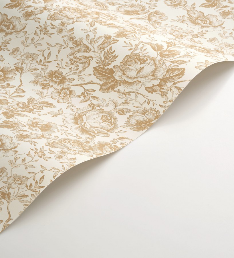 Papel pintado rosas vintage mostaza y crema  Rosa Engraved 684418