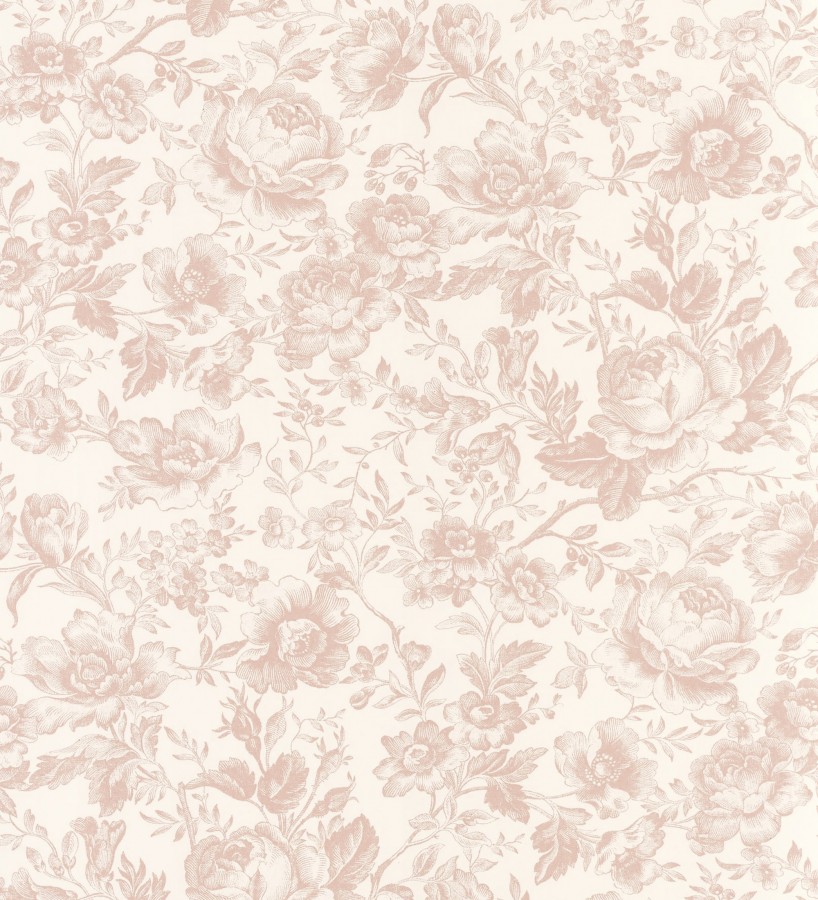 Papel pintado rosas vintage rosa pastel y crema  Rosa Engraved 684419