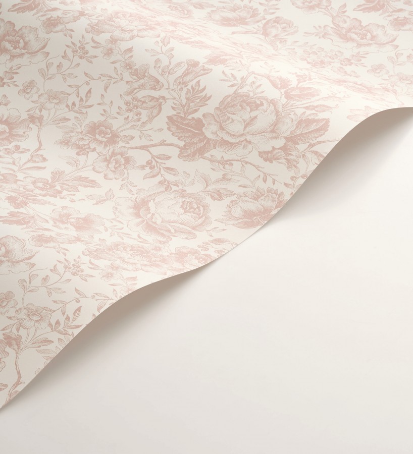 Papel pintado rosas vintage rosa pastel y crema  Rosa Engraved 684419