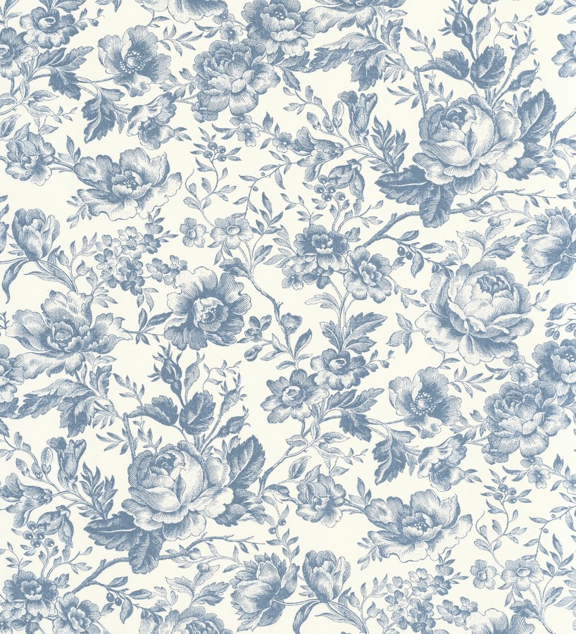 Papel pintado rosas vintage azul real y crema  Rosa Engraved 684420
