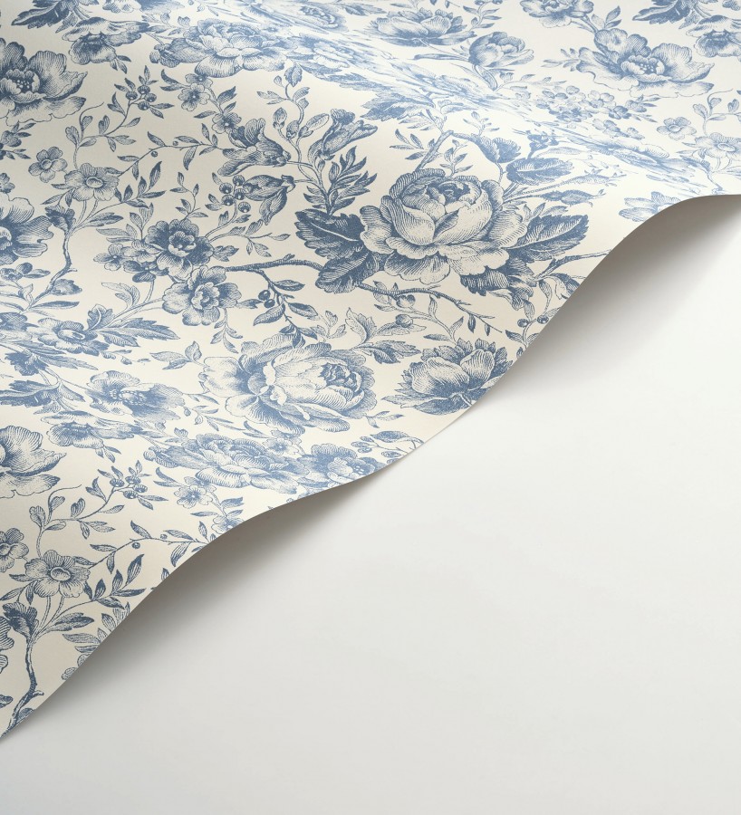 Papel pintado rosas vintage azul real y crema  Rosa Engraved 684420
