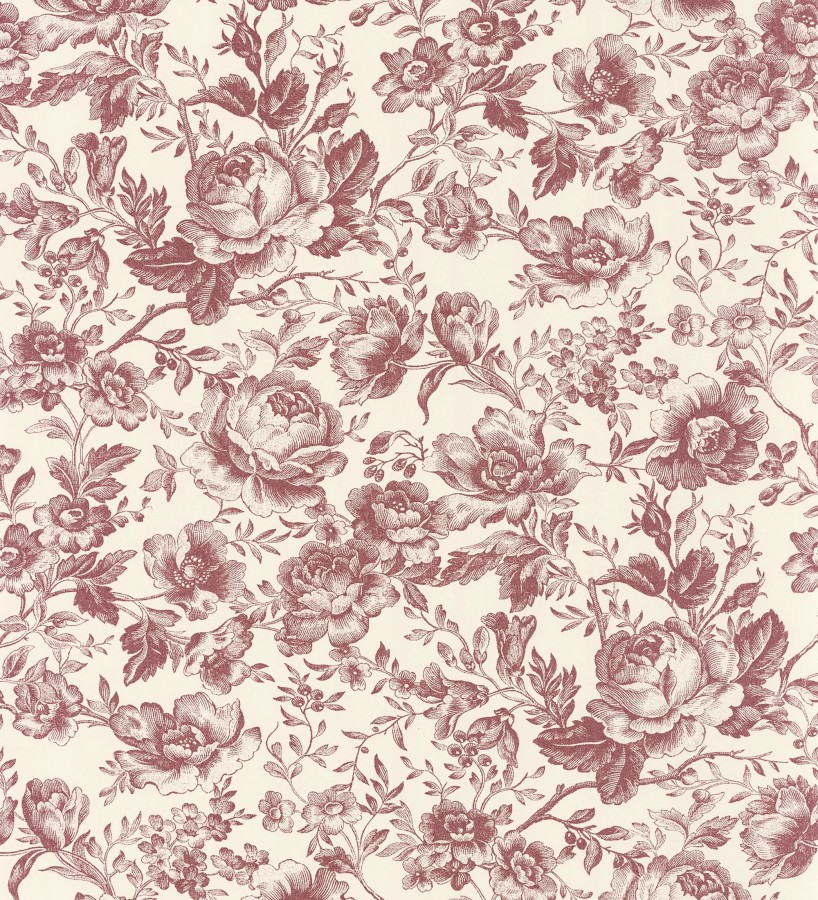 Papel pintado rosas vintage granate y crema  Rosa Engraved 684421