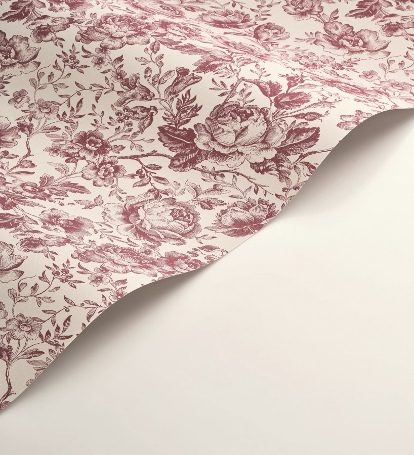 Papel pintado rosas vintage granate y crema  Rosa Engraved 684421