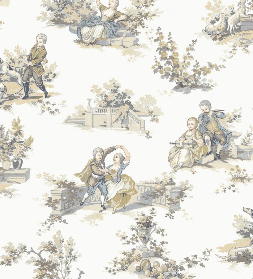 Papel pintado toile de jouy con escenas románticas en el jardín  Lafayette Entertaining 684423