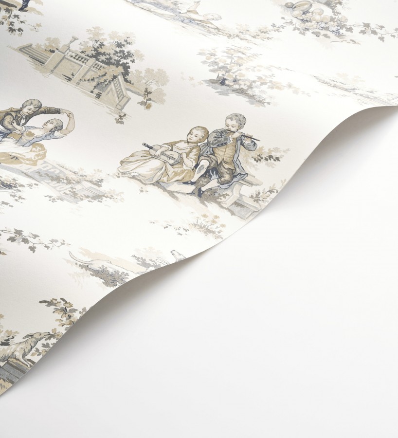 Papel pintado toile de jouy con escenas románticas en el jardín  Lafayette Entertaining 684423