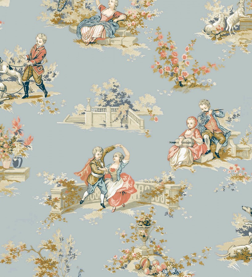 Papel pintado toile de jouy con escenas románticas en el jardín  Lafayette Entertaining 684424