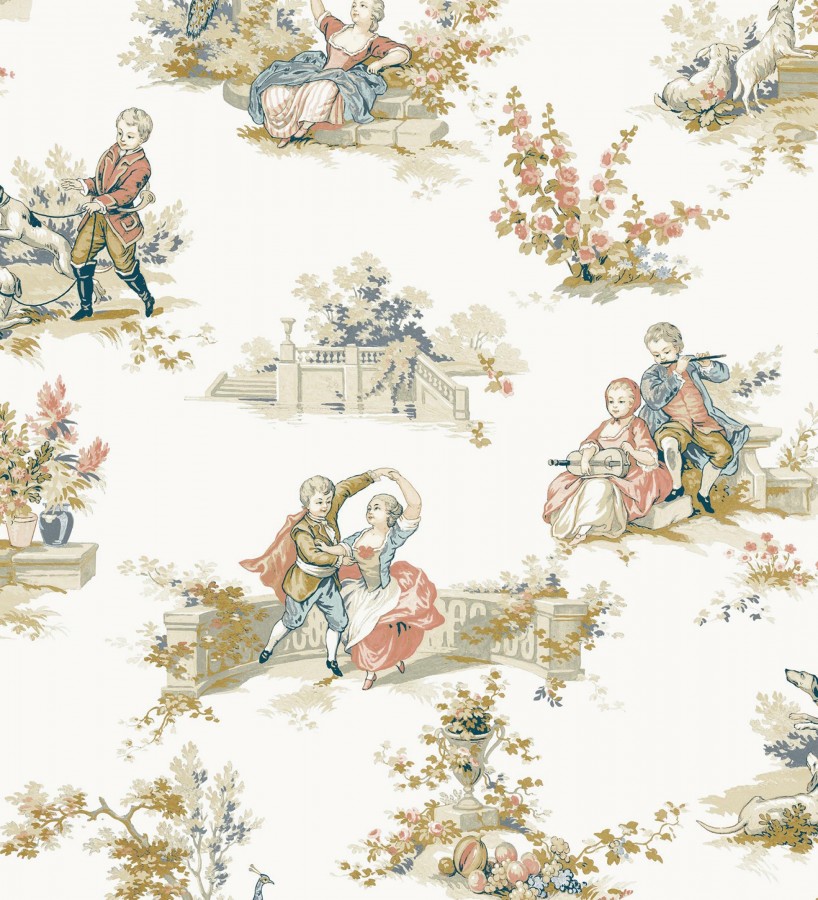 Papel pintado toile de jouy con escenas románticas en el jardín  Lafayette Entertaining 684425
