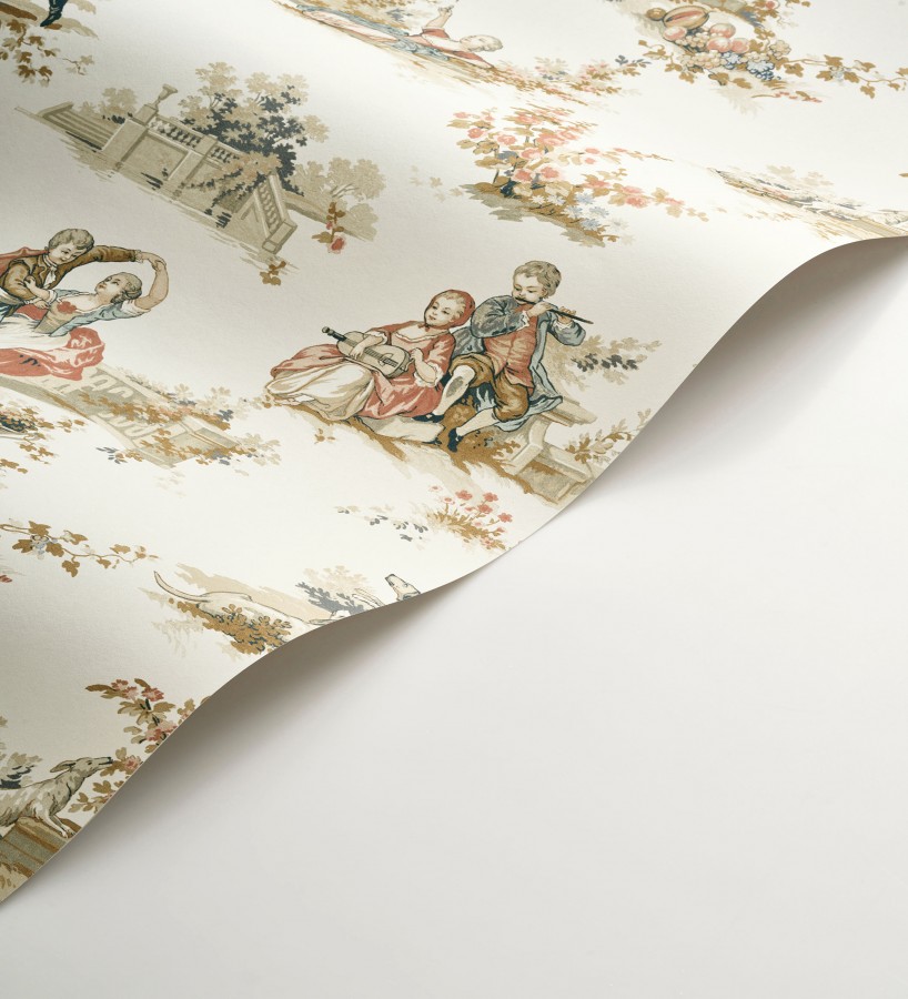 Papel pintado toile de jouy con escenas románticas en el jardín  Lafayette Entertaining 684425