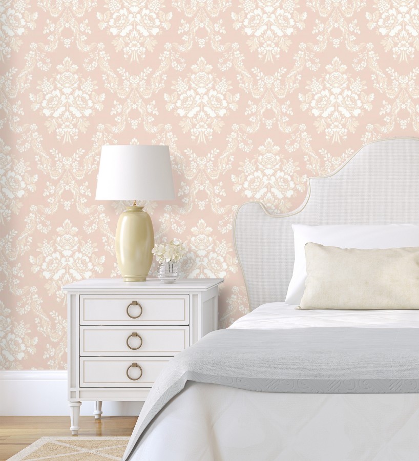Papel pintado damasco rosa empolvado estilo romántico  Adelheid Ornate 684426