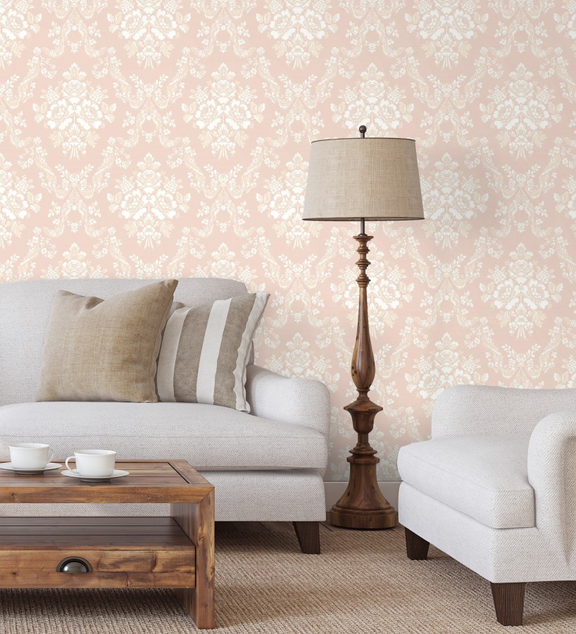Papel pintado damasco rosa empolvado estilo romántico  Adelheid Ornate 684426