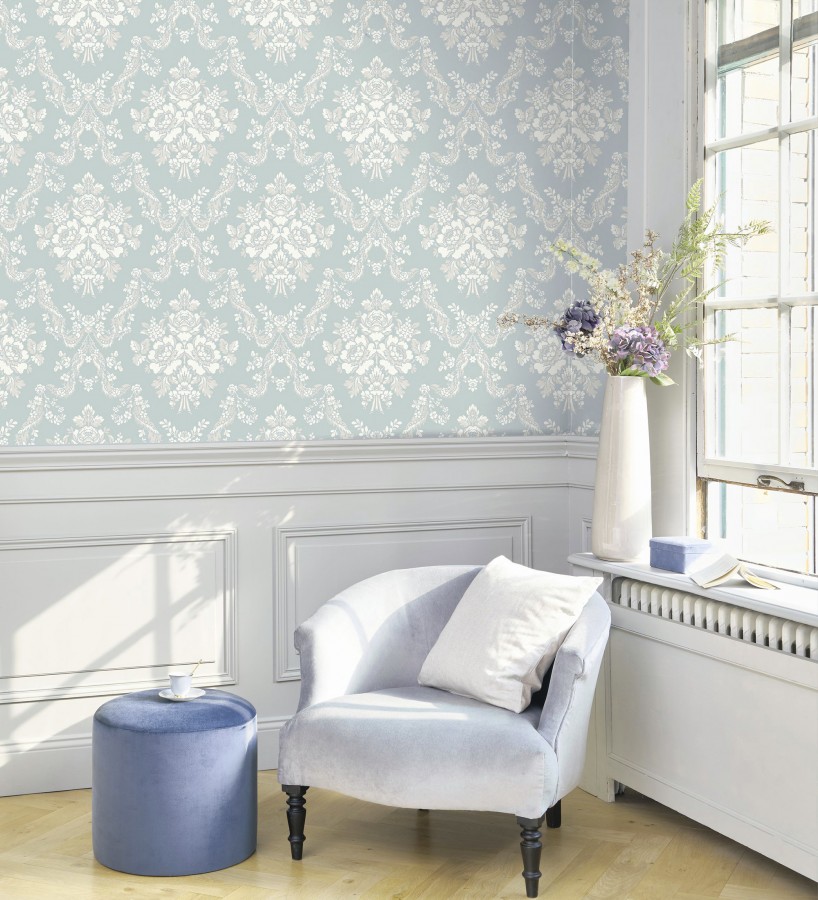 Papel pintado damasco azul reina estilo romántico  Adelheid Ornate 684427