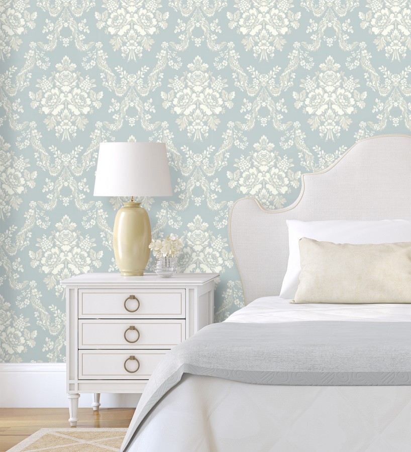 Papel pintado damasco azul reina estilo romántico  Adelheid Ornate 684427