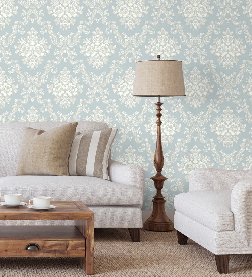 Papel pintado damasco azul reina estilo romántico  Adelheid Ornate 684427