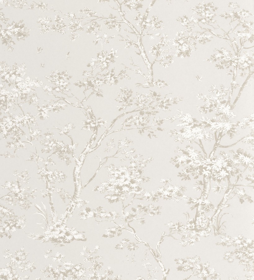 Papel pintado de árboles y ramas estilo toile de jouy fondo nácar  Nantes Arboreal 684429