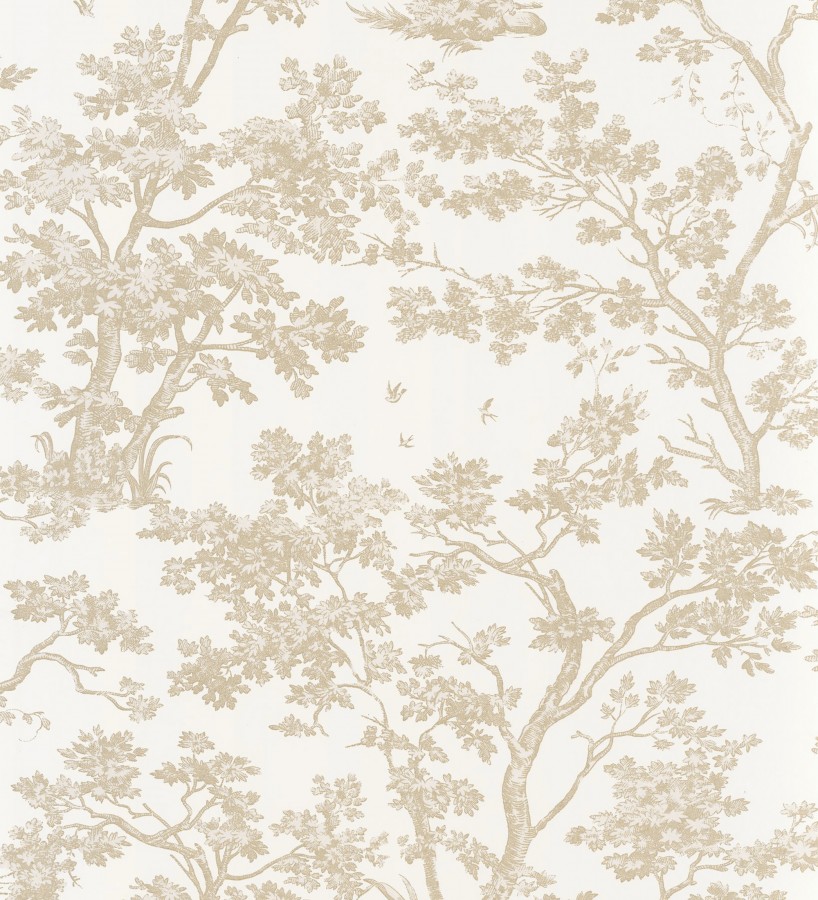 Papel pintado de árboles y ramas estilo toile de jouy fondo blanco roto  Nantes Arboreal 684430