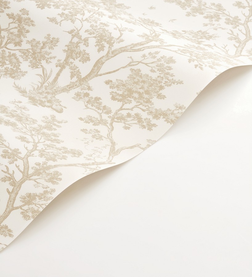 Papel pintado de árboles y ramas estilo toile de jouy fondo blanco roto  Nantes Arboreal 684430