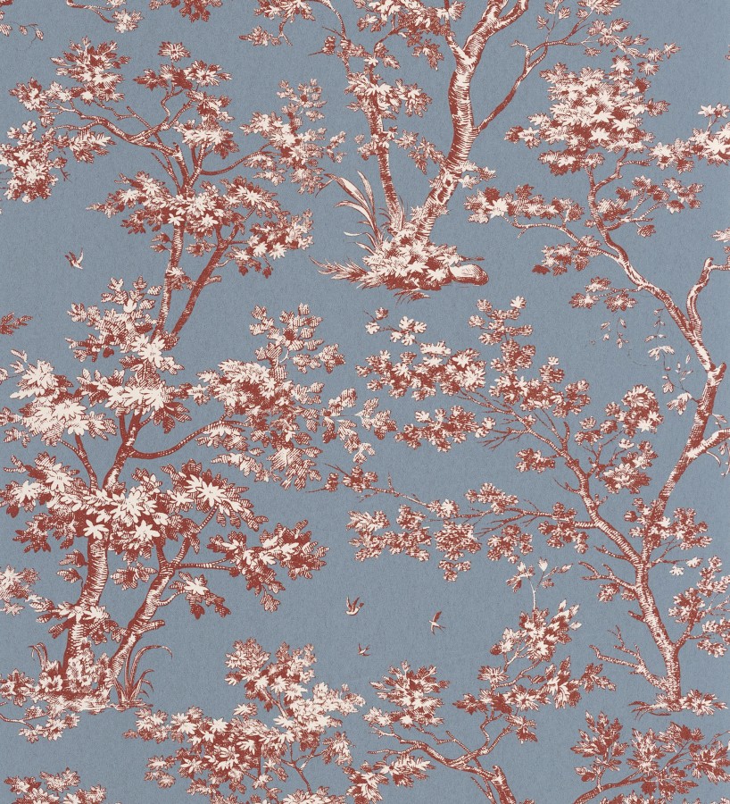 Papel pintado de árboles y ramas estilo toile de jouy fondo azul crepúsculo  Nantes Arboreal 684432